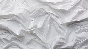 Texture of crumpled white paper, top view. Light gray crumpled paper background