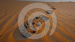 Texture of delicate footprints imprinted in the smooth desert sand