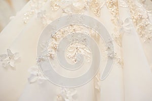 Texture of details bride wedding dress close up