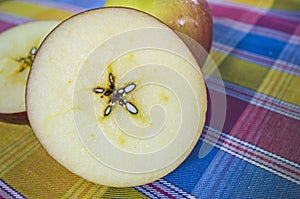 Texture details of yummy aril apple section after cut photo
