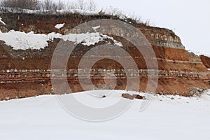 Texture of different layers of clay underground in  clay quarry after geological study of soil