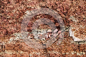 Texture of different layers of clay underground in  clay quarry after geological study of soil