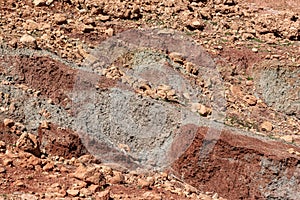 Texture of different layers of underground clay in the earth geological soil study