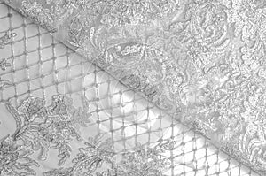 Texture. Drawing. background. Silver lace fabric. You fell in lo