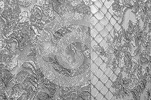 Texture. Drawing. background. Silver lace fabric. You fell in lo