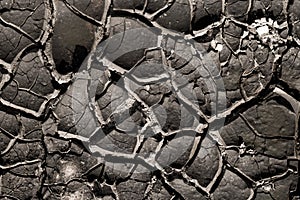 texture of dried black soil , symbol of global warming , abstract background