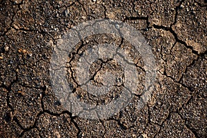 Texture of dried cracked earth because of no rain and drought season