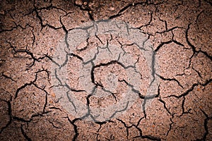 Texture of dried cracked soil. Natural background of arid waterless area. Climate change, global warming effect