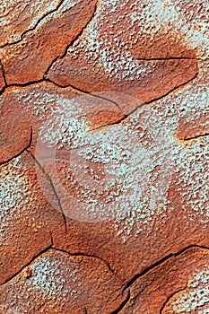 Texture of dry and cracked earth with striking colors on the banks of the Rio tinto