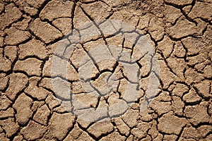 Texture of dry Earth as background. Top view of cracked soil. Global warming and climate changes concept