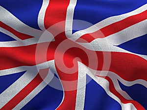 Texture of a fabric with the image of the flag of Great Britain, waving in the wind.