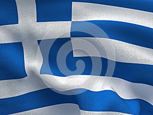 Texture of a fabric with the image of the flag of Greece, waving in the wind.