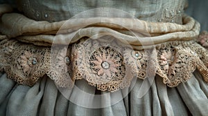 Texture of a faded linen dress delicate lace details weathered by years of wear and tear a tangible link to fashion from