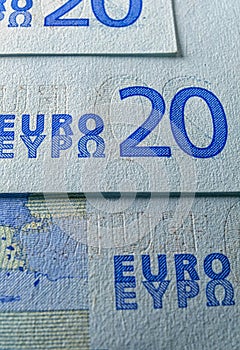 Texture Fine lines microprint on twenty euro banknote protection against fraud