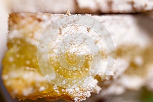 Texture of fluffy sponge cake, close up view