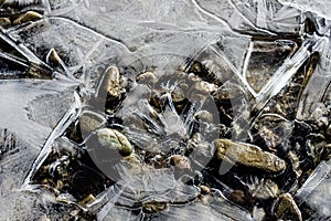 Struttura un Viso da paesi un pietre coperto un Acqua inverno 