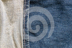the texture of the front and back of the denim fabric