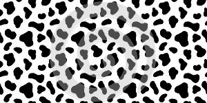 Texture fur dog dalmatian or cow. Animal skin with black ink hand drawn shapes seamless pattern