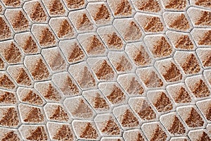 Texture of genuine leather close-up, imitation of the skin of exotic reptile, fashion brown color