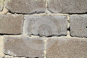 The texture of the gray cinder block wall.