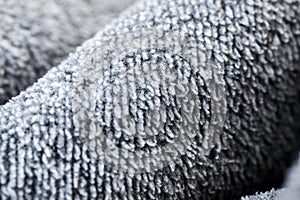 Texture is a gray fleece material. soft to the touch fabric, pleasant to the skin