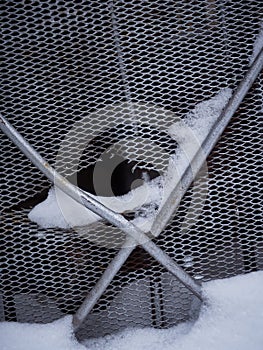 Texture of a gray metal grate with various elements