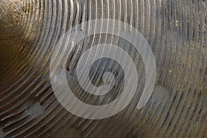 Texture of heavily used bronze hand hammered hihat cymbal photo