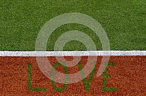 Texture of the herb cover sports field. Used in tennis, golf, baseball, field hockey, football, cricket, rugby. Design with a word