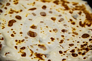 Texture of a homemade pancakes. Close-up picture of a pancake texture. Background from pancake top view