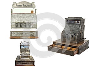 Isolated antique old  cash register on white background