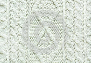 Texture of knitted handmade. Christmas white sweater close up. Wallpaper, abstract background.