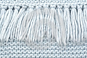 The texture of knitted wool fabric of purl loops with fringe