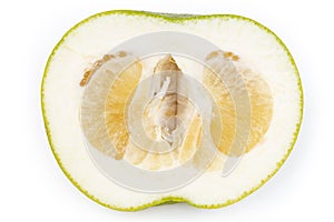 Texture of the lengthwise cut of a ripe oroblanco fruit