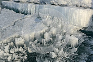Texture of melting ice, cracks. Lake Baikal, Russia