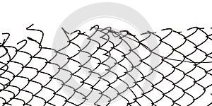 The texture of the metal mesh on a white background. Torn steel, metal mesh with holes