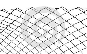 The texture of the metal mesh on a white background. Torn steel, metal mesh with holes