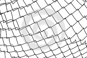 The texture of the metal mesh on a white background. Torn steel, metal mesh with holes