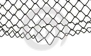 The texture of the metal mesh on a white background. Torn steel, metal mesh with holes