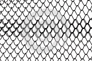 The texture of the metal mesh on a white background. Torn steel, metal mesh with holes