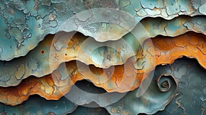 Texture of a metal patina displaying a mosaic of earthy tones and swirling textures capturing the artful process of