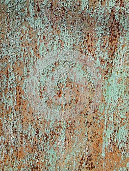 Texture of metal rusty wall brown blue background. Paint rusty textured metal background. Cracked paint, rust surface.