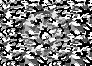 Texture military camouflage repeats seamless army gray black white hunting. Print Textile Design Vector