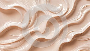 Texture of moisturizing beige cream with abstract smooth waves with curls. Moisturizing face cream in light pastel tones