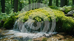 Texture of the mosscovered creek bed soft and spongy to the touch giving way to the gentle movements of the water photo