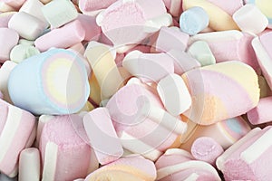 Texture of multi-colored sweet marshmallows. Marshmallows candy for background