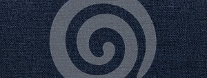 Texture of navy blue color background from textile material with wicker pattern, macro. Vintage fabric cloth,