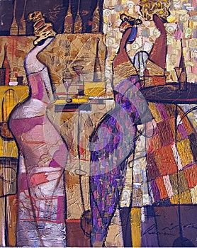 Texture oil painting. author Roman Nogin, series `Women`s talk.` , Author`s version of color photo