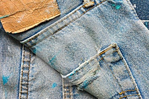 Texture of old Blue jeans fabric in retro vintage style