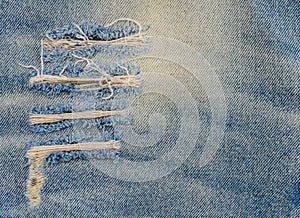 Texture of old blue jeans at torn