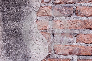 Texture old brick decayed patterns on urban concrete wall for background